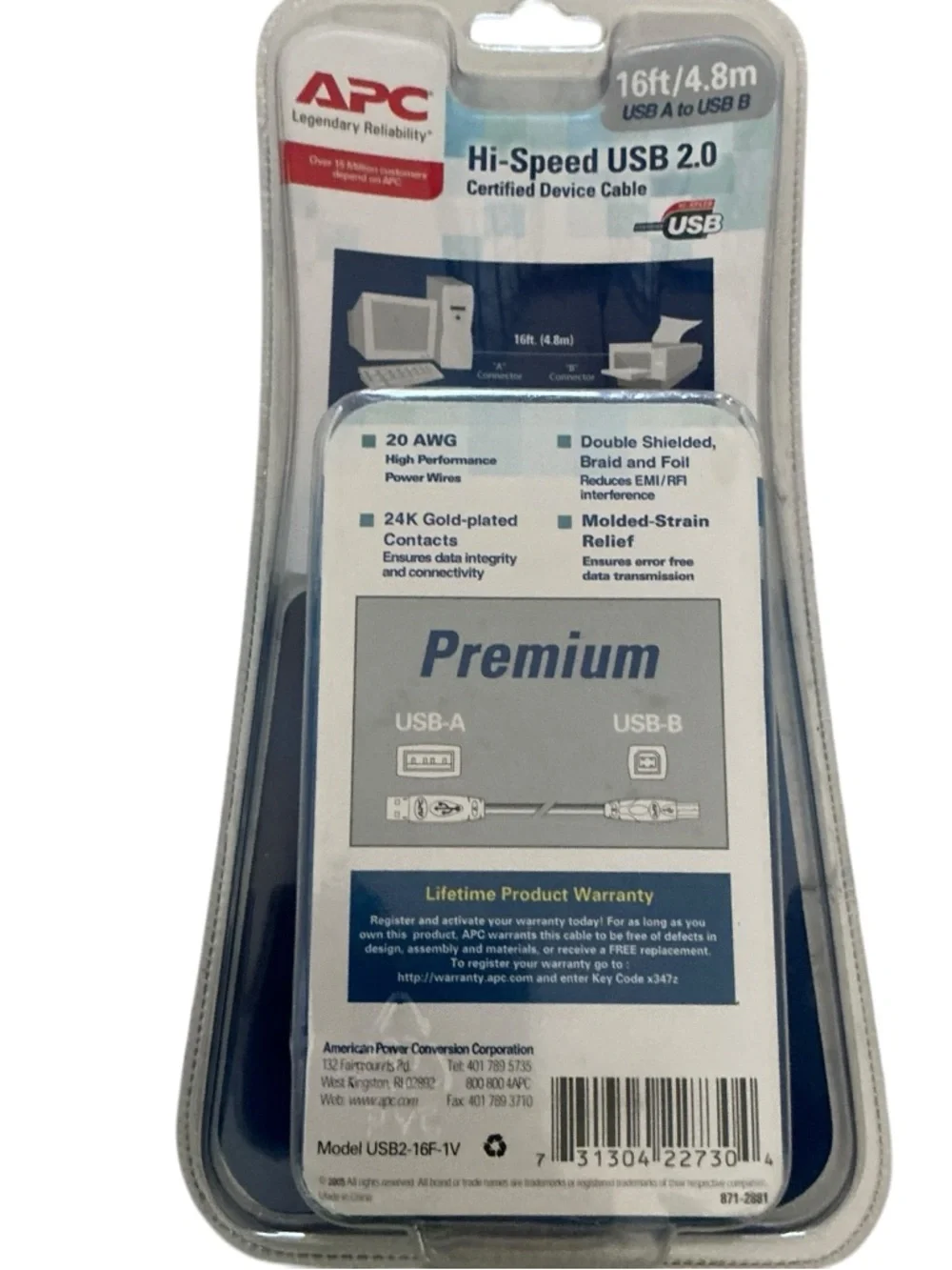 APC Hi-Speed USB 2.0 A to B Cable 16ft – Black for printers scanners & other